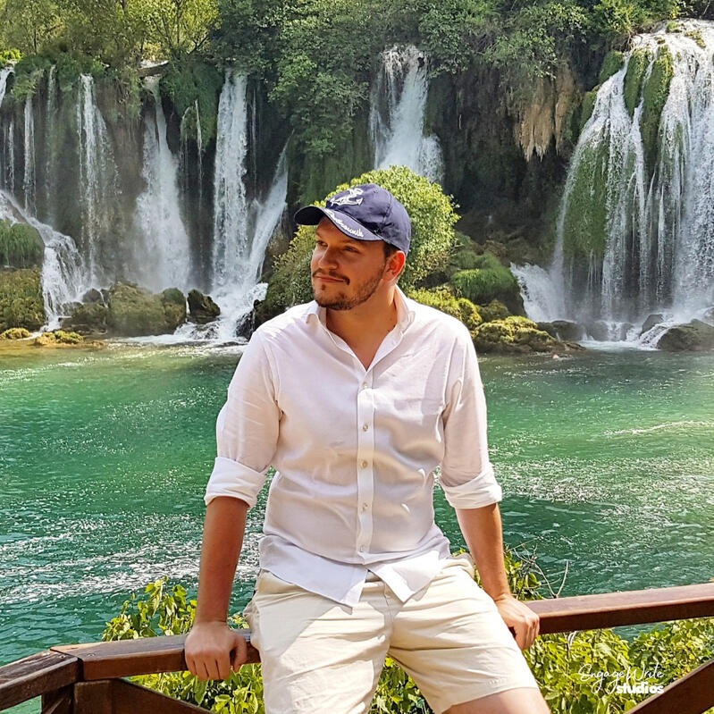 Chris by a waterfall